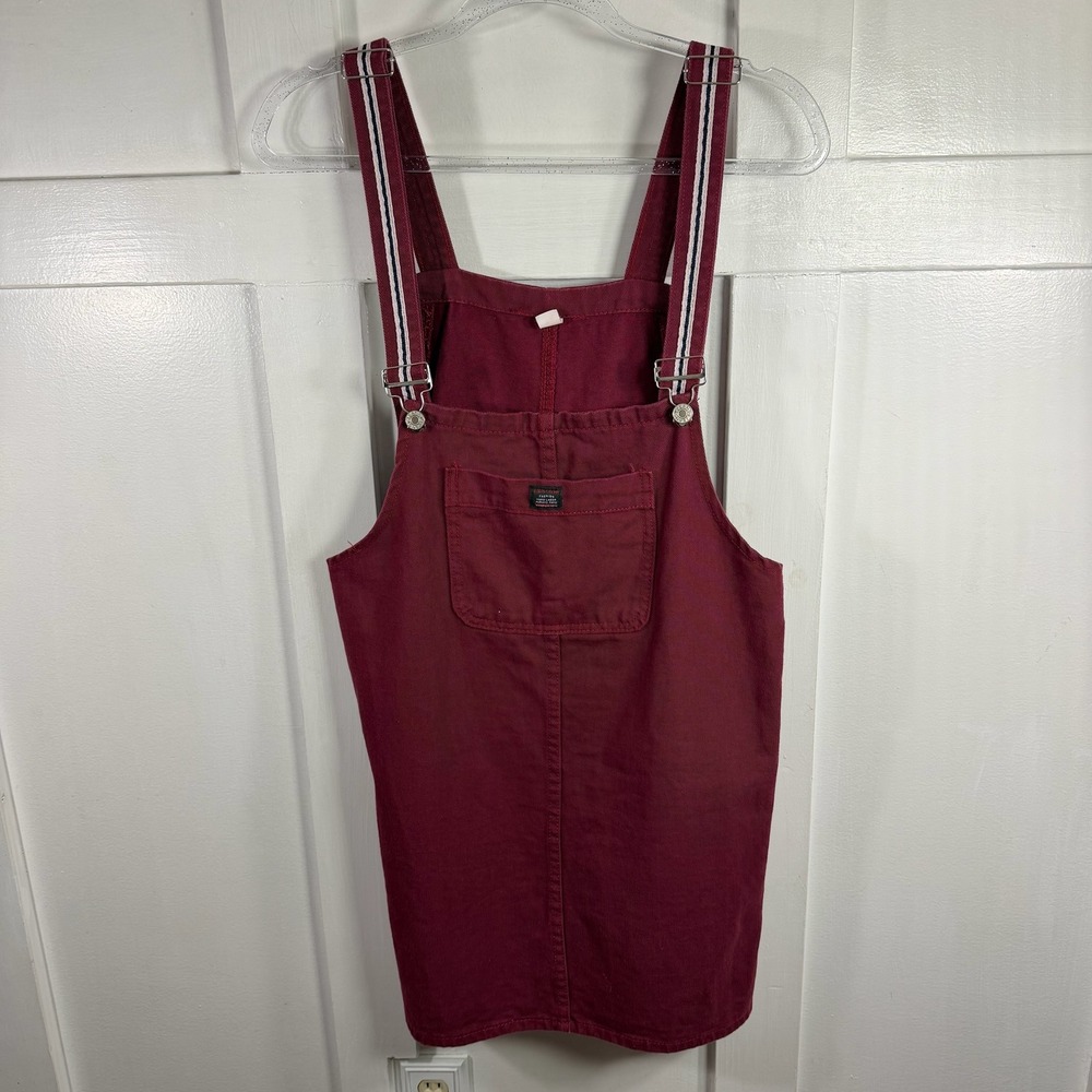 ISSIMEME Denim Overalls Dress Burgundy Red Bib Pocket Straps Size M